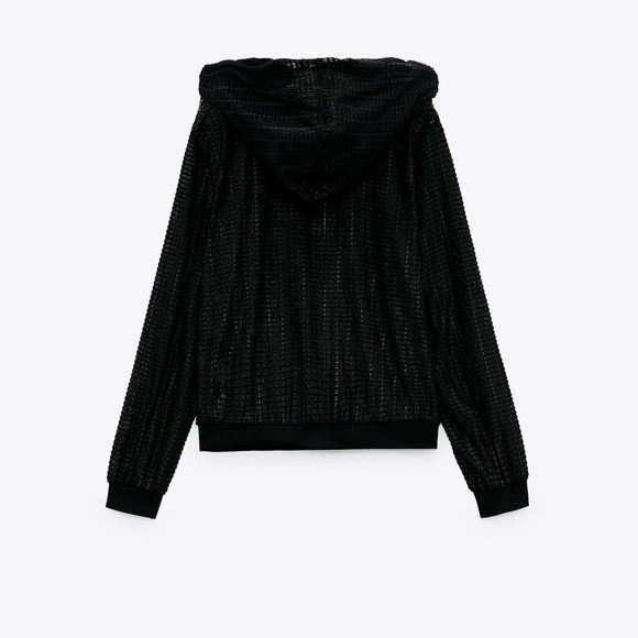 Zara Open work Hooded Bomber Jacket - Picture 4 of 4